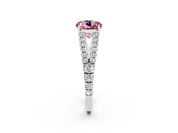 Silver Round Cut Cut Split Shank Pave Diamond Engagement Ring with Four-Prong Setting