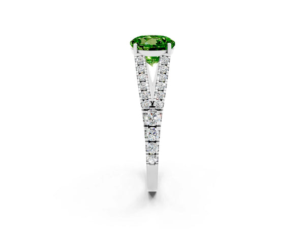 Silver Round Cut Cut Split Shank Pave Diamond Engagement Ring with Four-Prong Setting