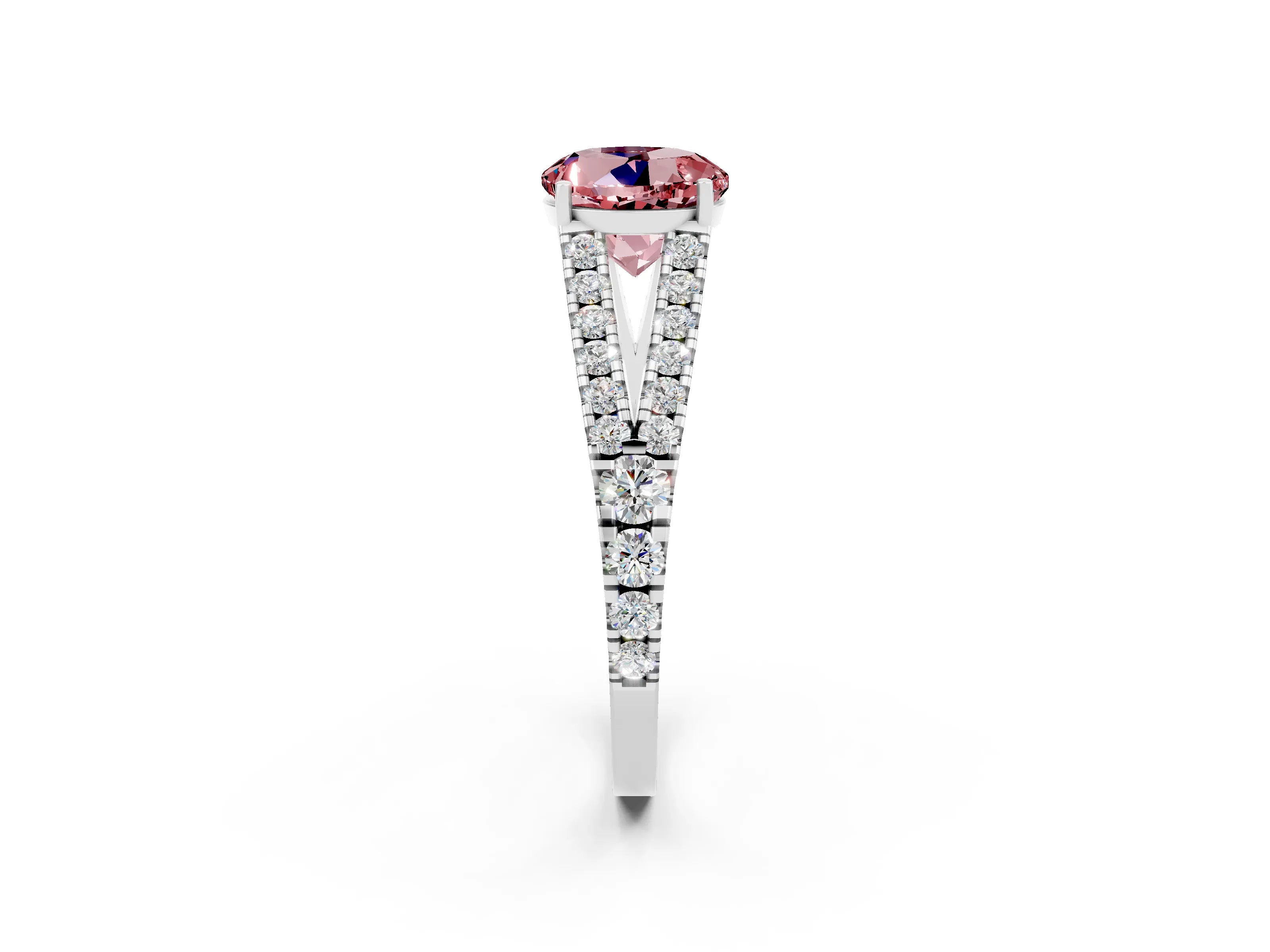 White gold Round Cut Cut Split Shank Pave Diamond Engagement Ring with Four-Prong Setting_2