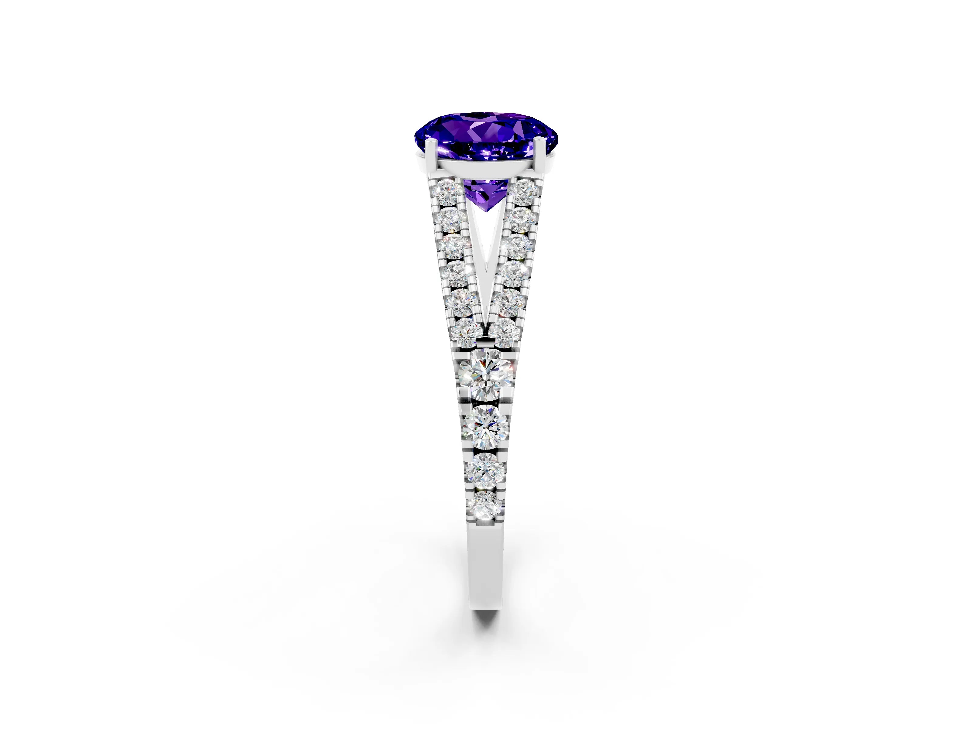 White gold Round Cut Cut Split Shank Pave Diamond Engagement Ring with Four-Prong Setting_2