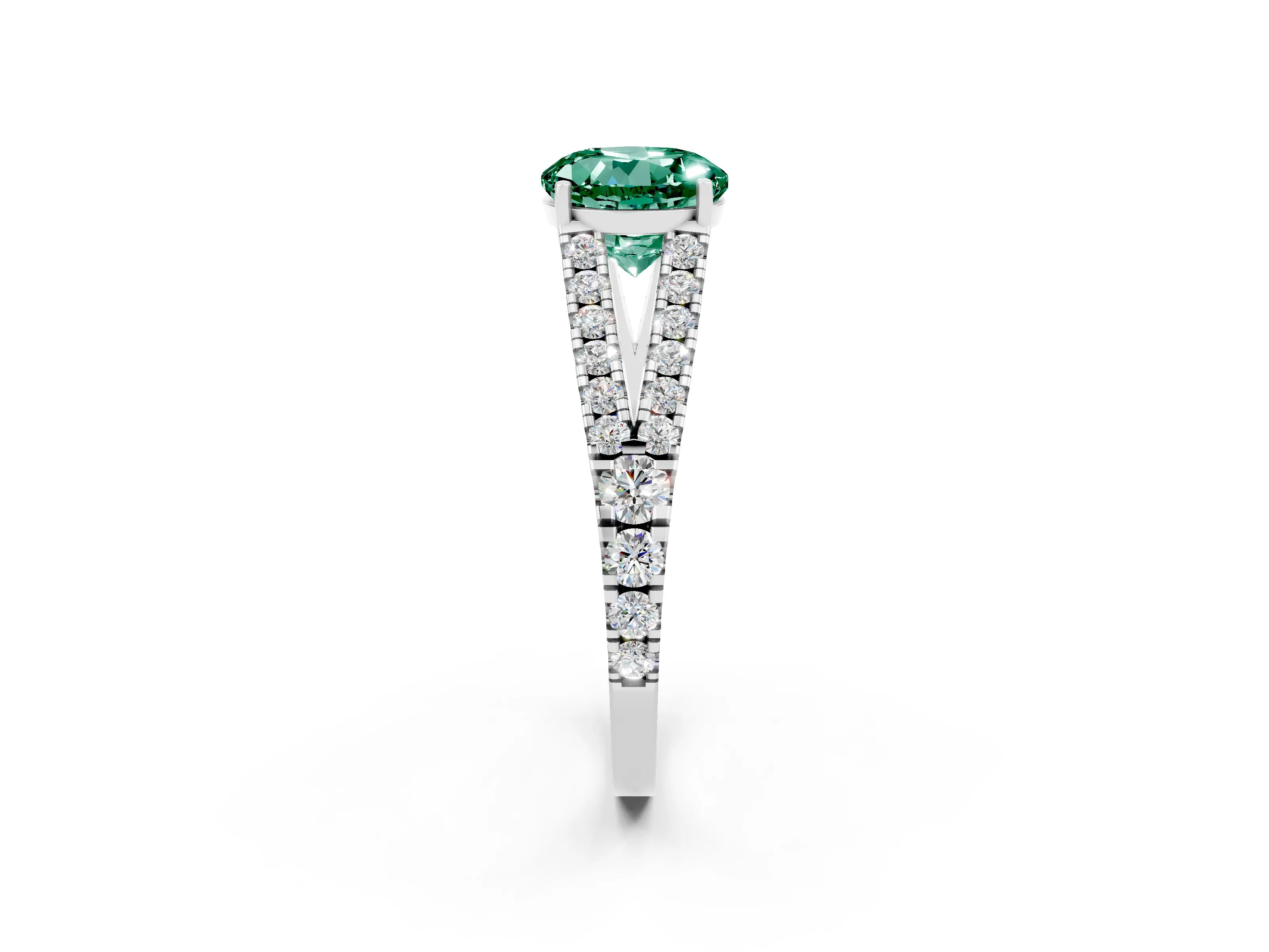 White gold Round Cut Cut Split Shank Pave Diamond Engagement Ring with Four-Prong Setting_2