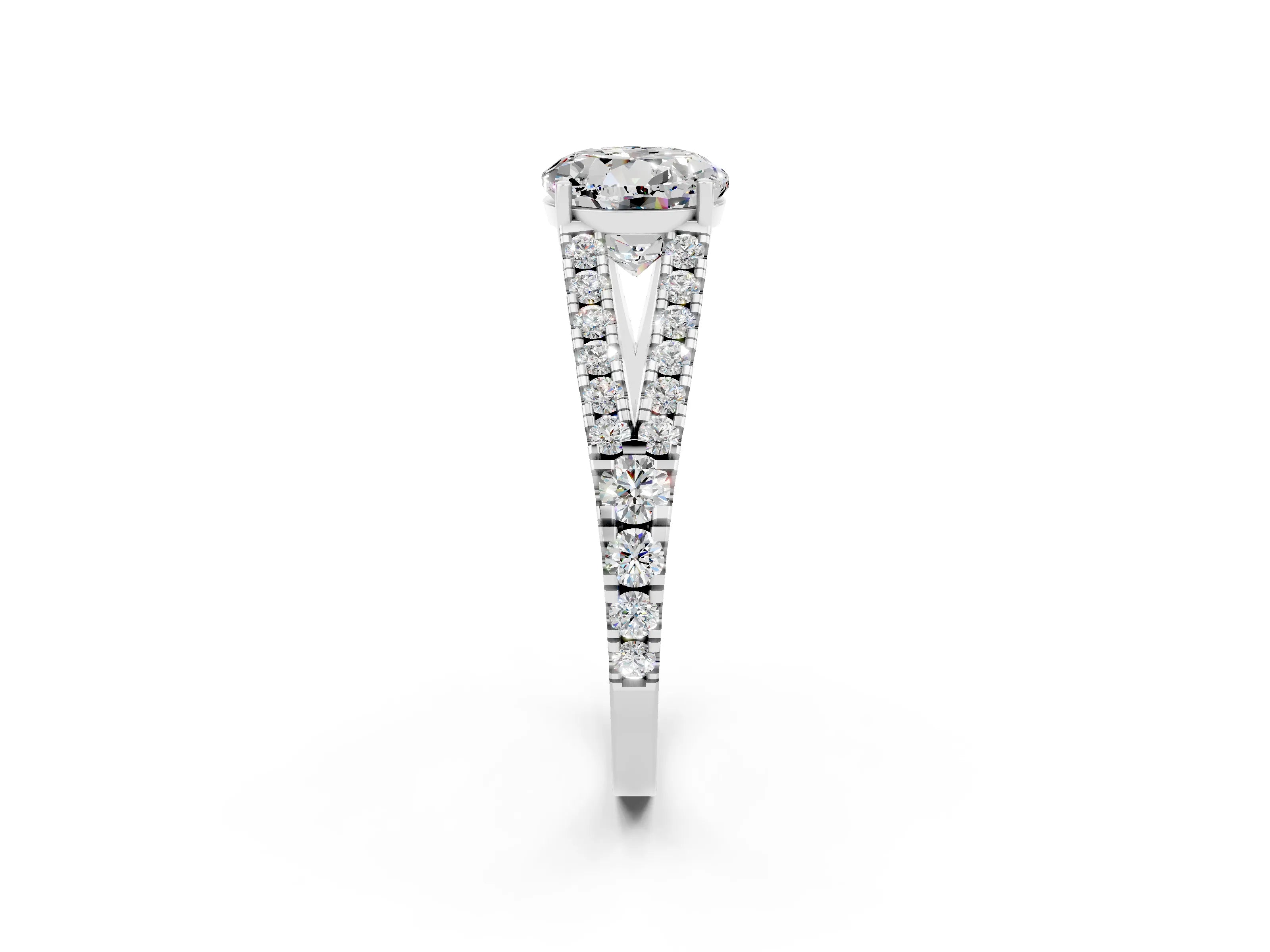 White gold Round Cut Cut Split Shank Pave Diamond Engagement Ring with Four-Prong Setting_2
