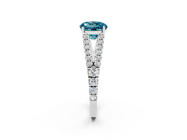 White gold Round Cut Cut Split Shank Pave Diamond Engagement Ring with Four-Prong Setting