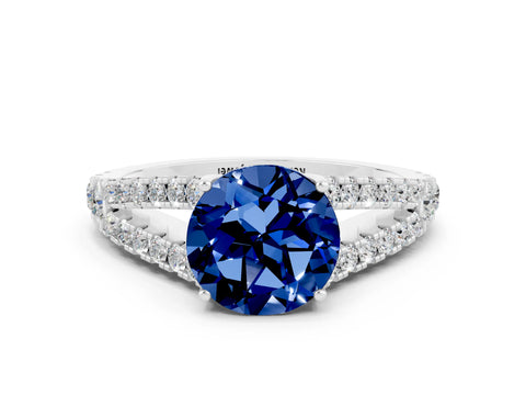 White gold Round Cut Cut Split Shank Pave Diamond Engagement Ring with Four-Prong Setting
