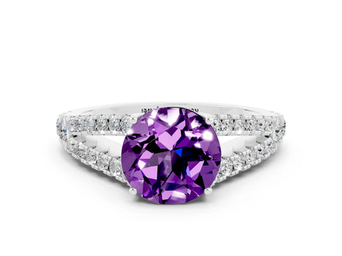White gold Round Cut Cut Split Shank Pave Diamond Engagement Ring with Four-Prong Setting