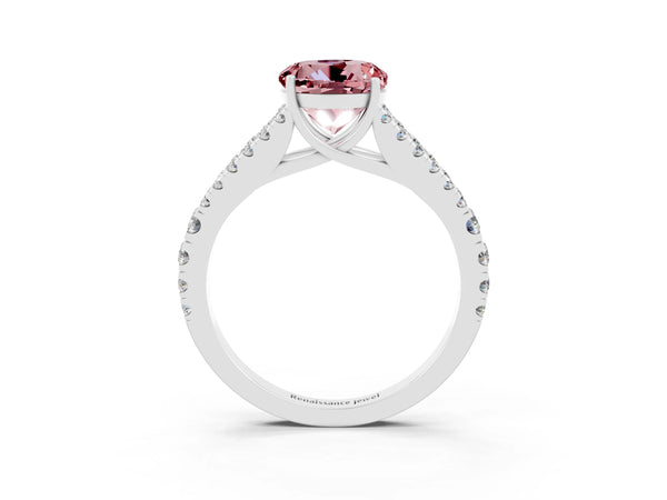 White gold Round Cut Cut Split Shank Pave Diamond Engagement Ring with Four-Prong Setting