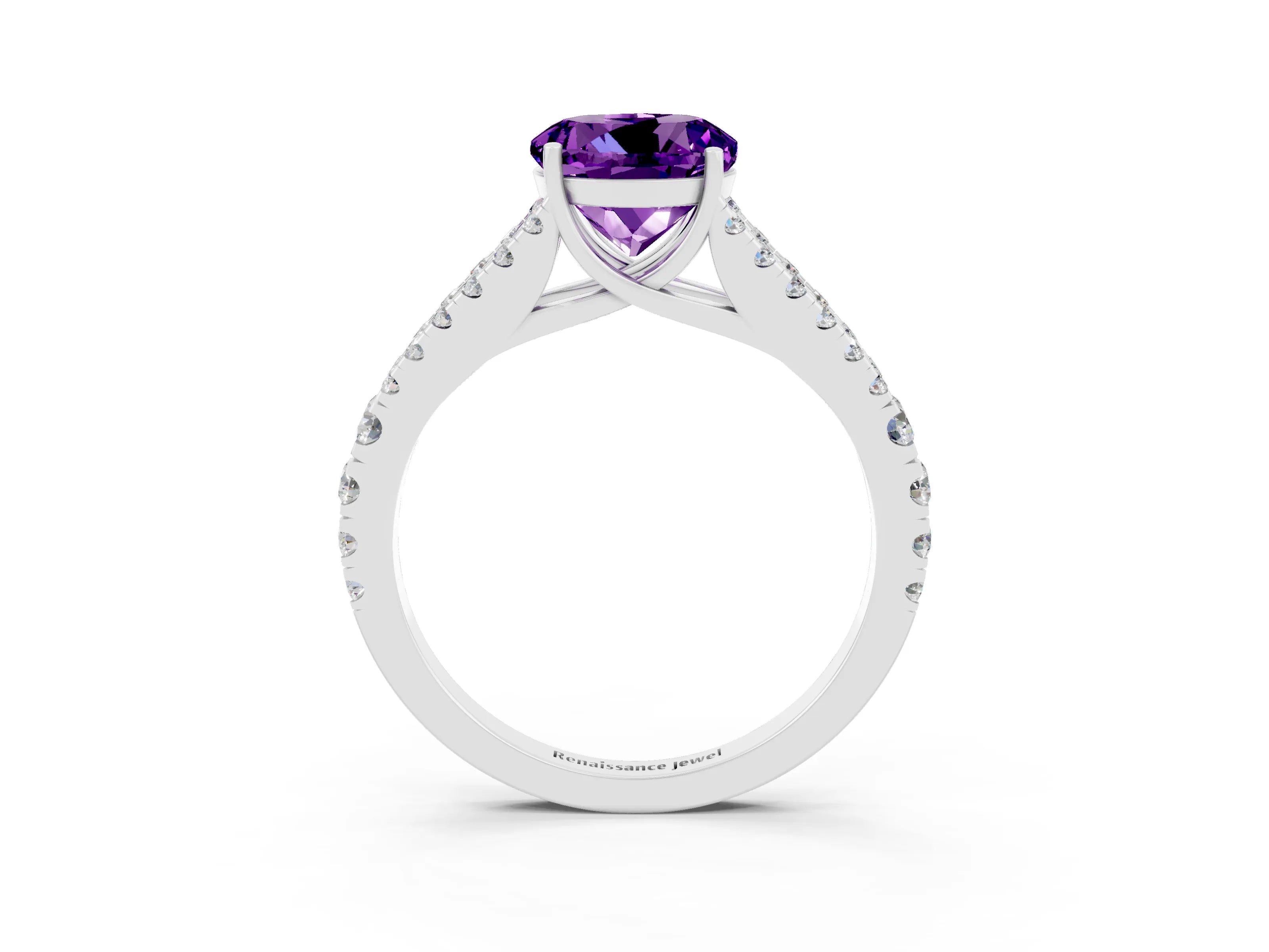 White gold Round Cut Cut Split Shank Pave Diamond Engagement Ring with Four-Prong Setting_3