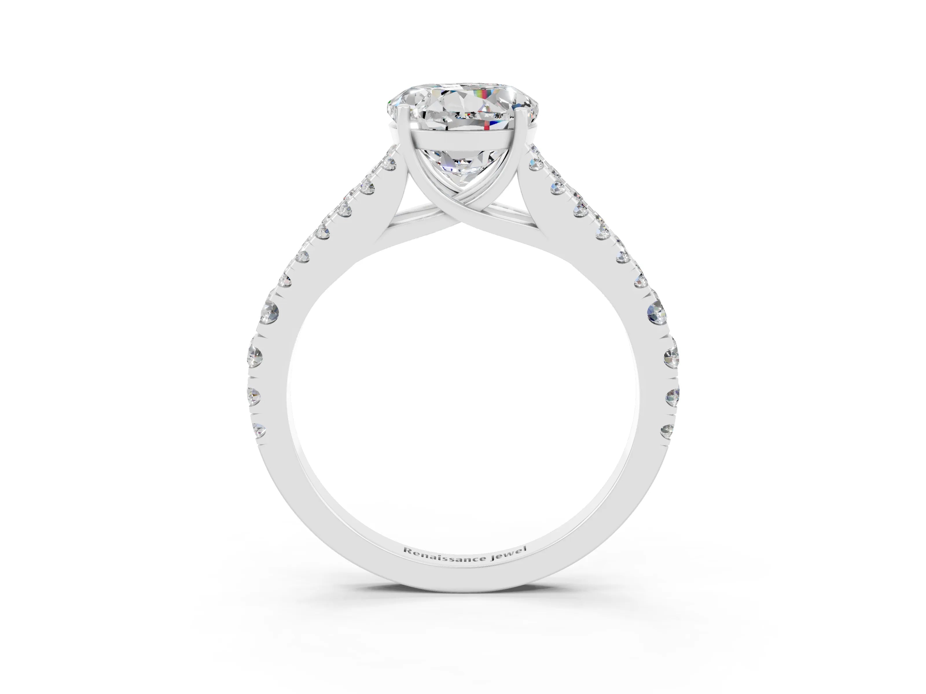 White gold Round Cut Cut Split Shank Pave Diamond Engagement Ring with Four-Prong Setting_3