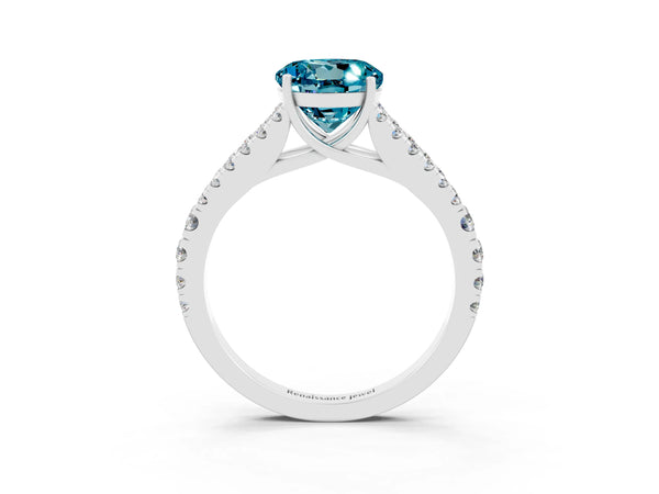 White gold Round Cut Cut Split Shank Pave Diamond Engagement Ring with Four-Prong Setting