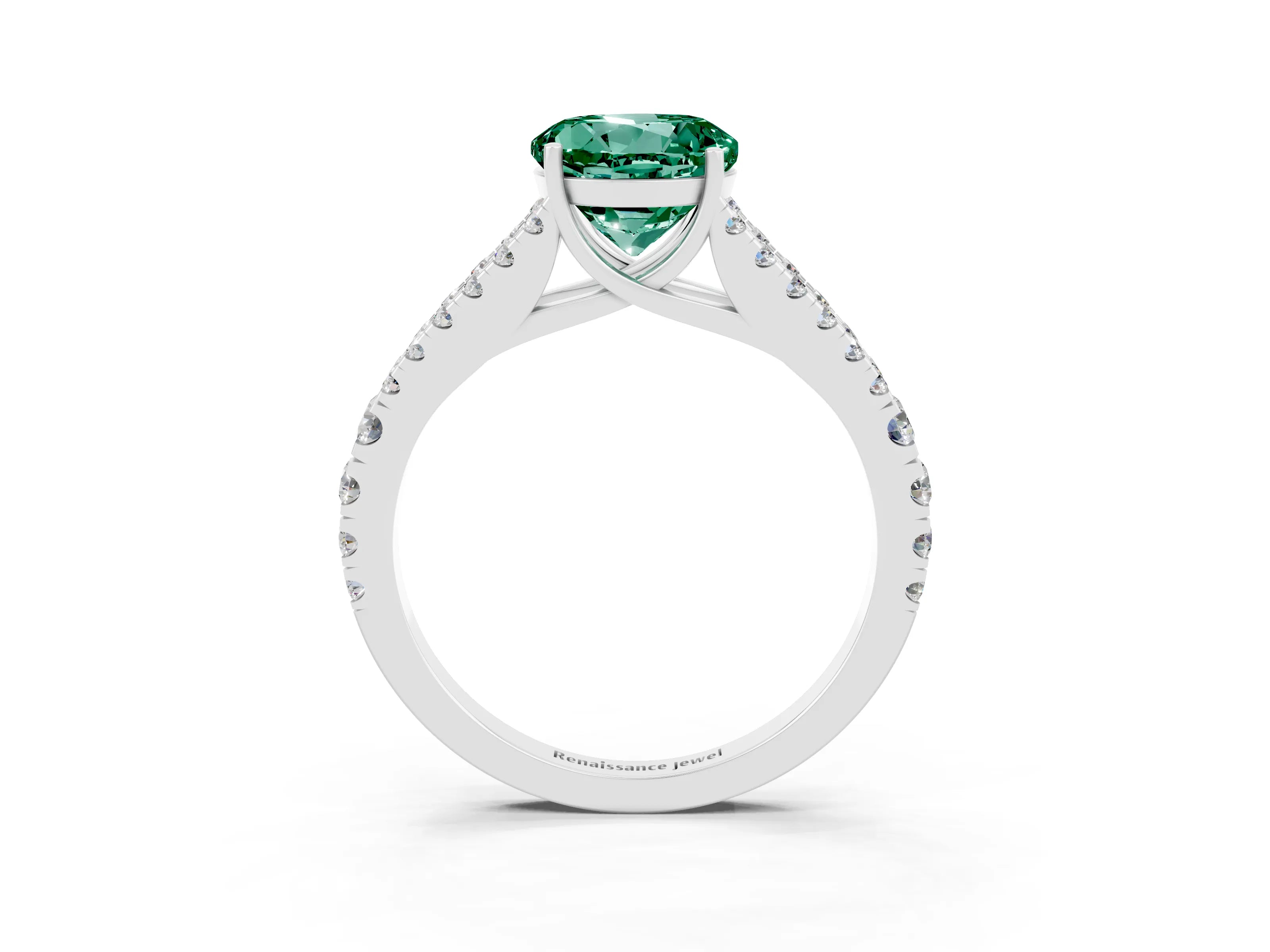 White gold Round Cut Cut Split Shank Pave Diamond Engagement Ring with Four-Prong Setting_3