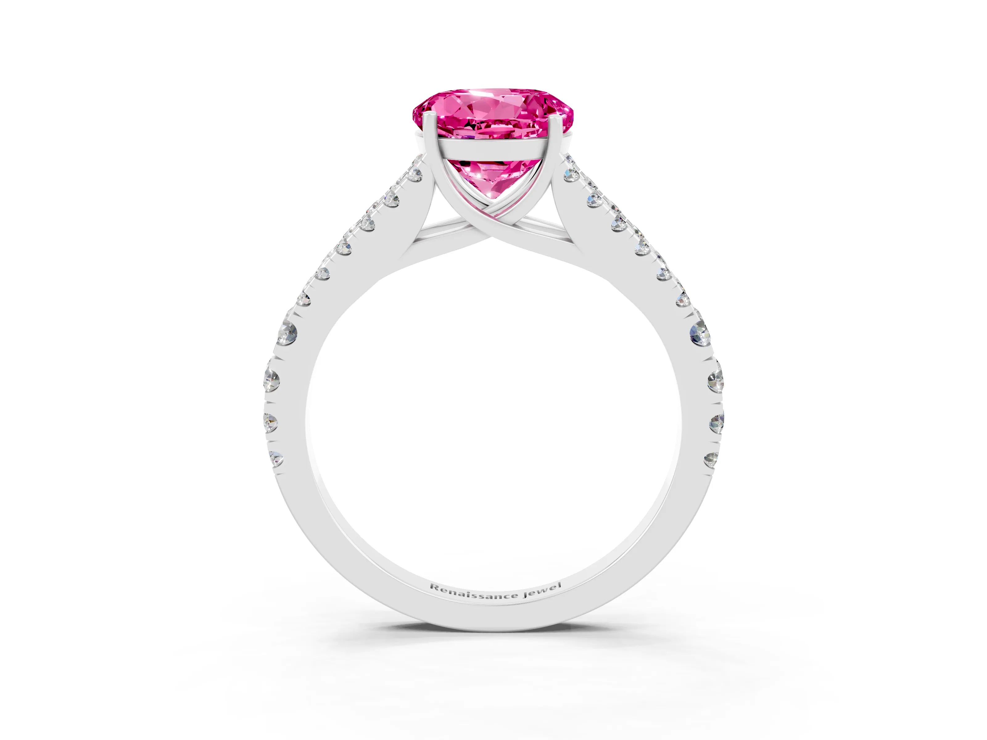 White gold Round Cut Cut Split Shank Pave Diamond Engagement Ring with Four-Prong Setting_3