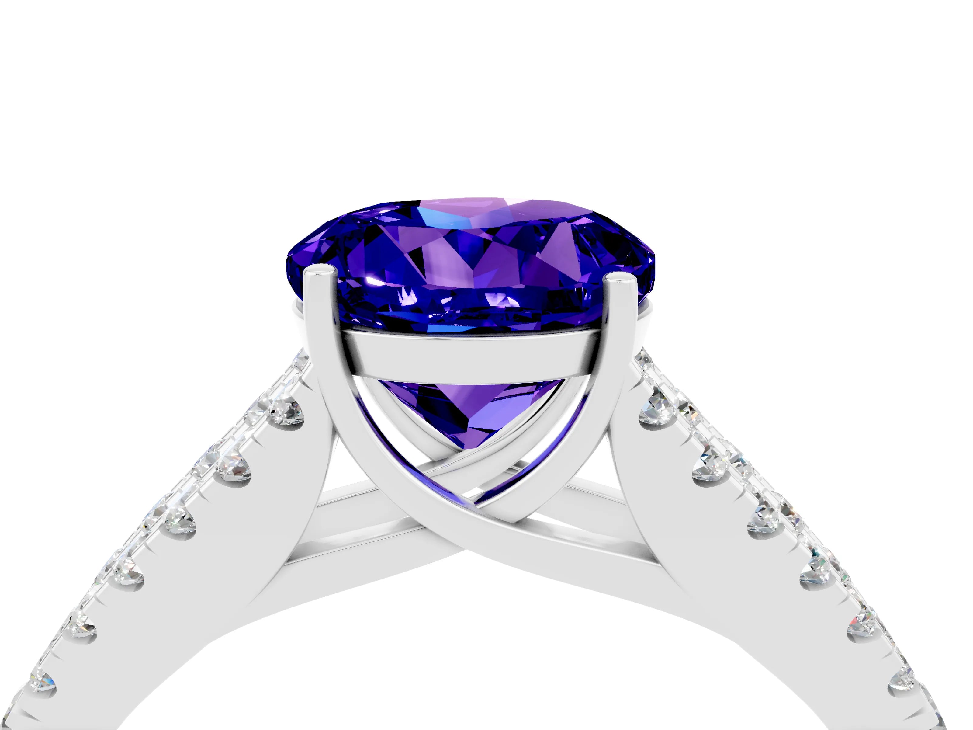 White gold Round Cut Cut Split Shank Pave Diamond Engagement Ring with Four-Prong Setting_4