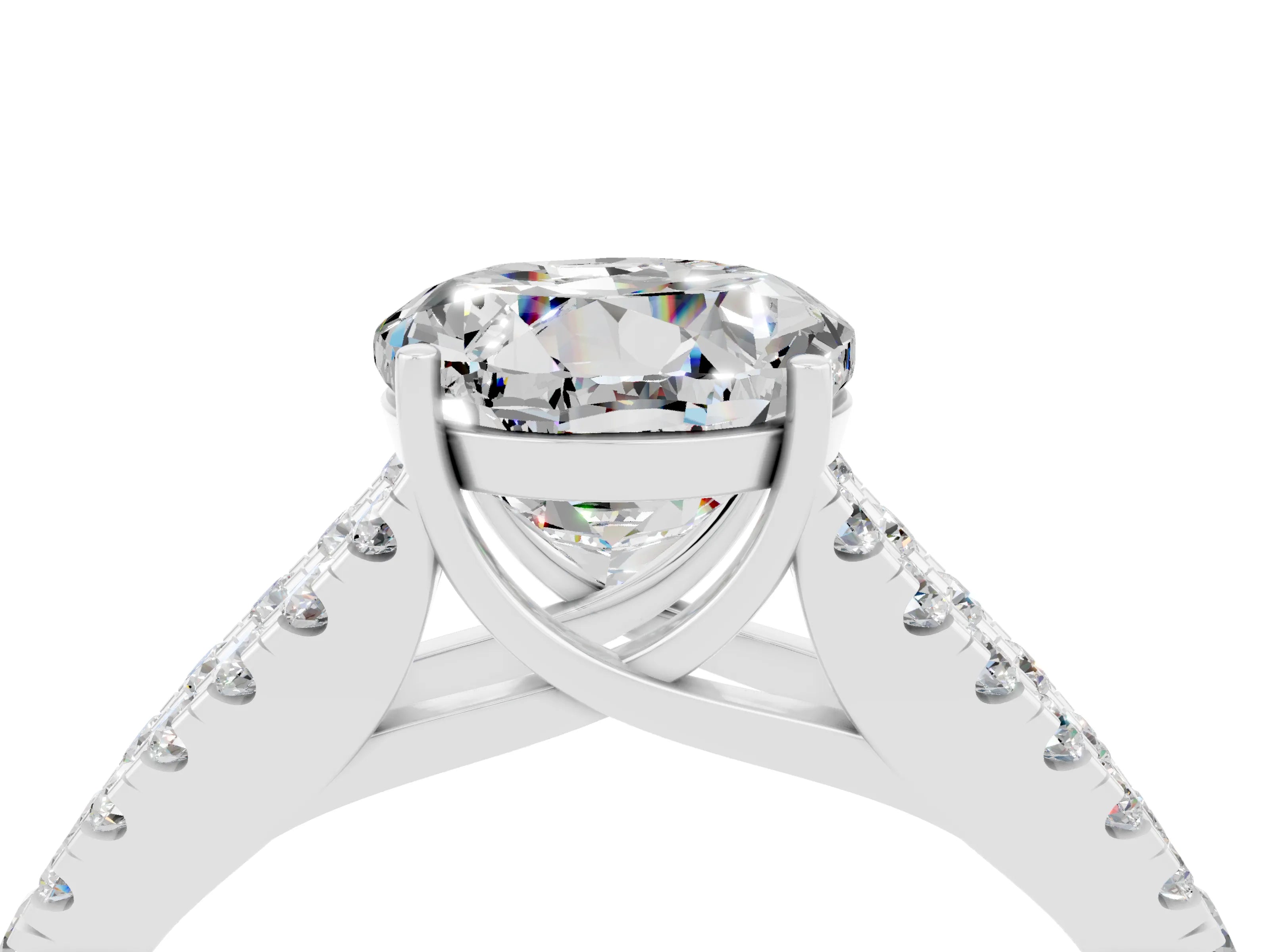 White gold Round Cut Cut Split Shank Pave Diamond Engagement Ring with Four-Prong Setting_4