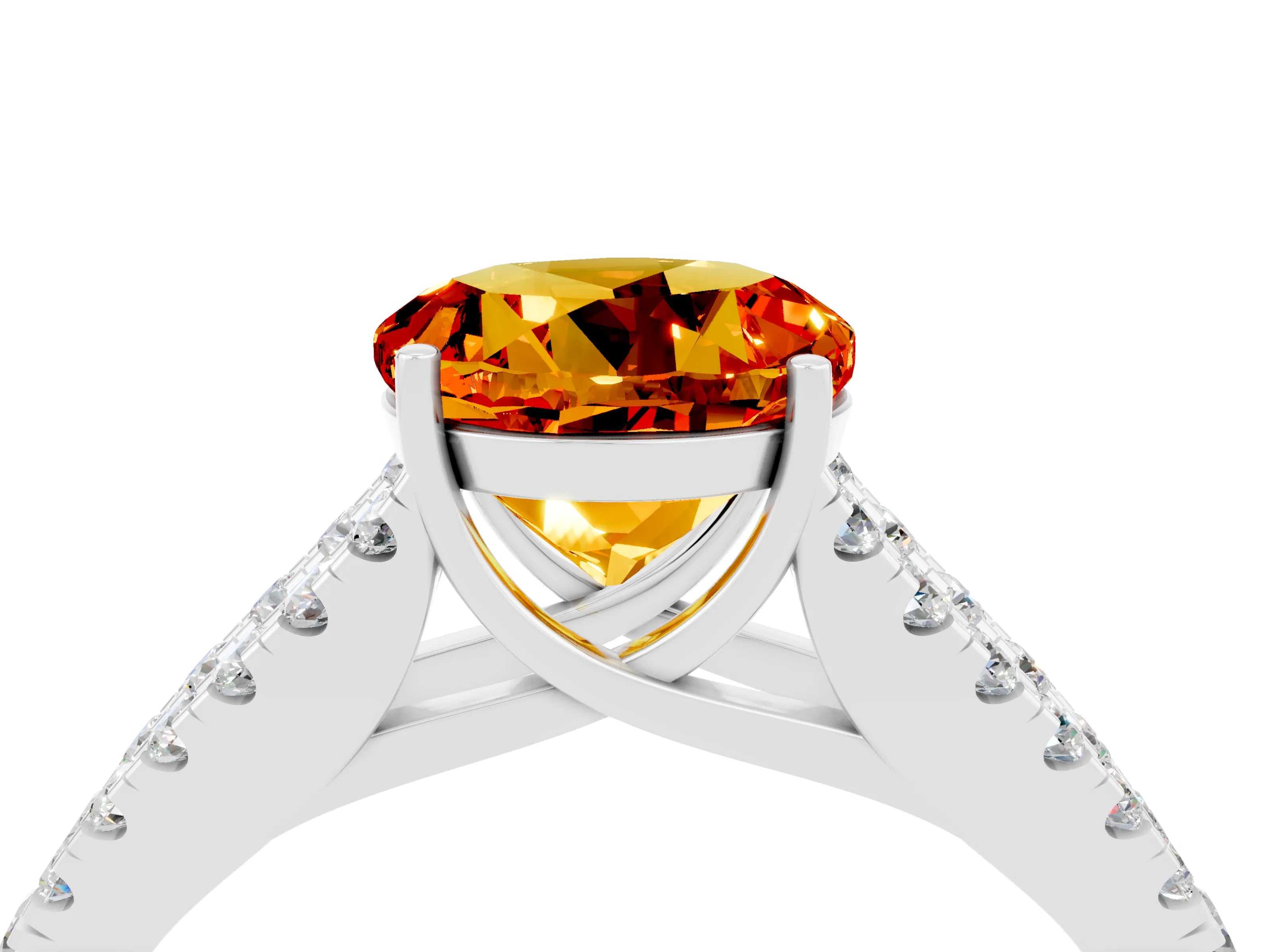 White gold Round Cut Cut Split Shank Pave Diamond Engagement Ring with Four-Prong Setting_4