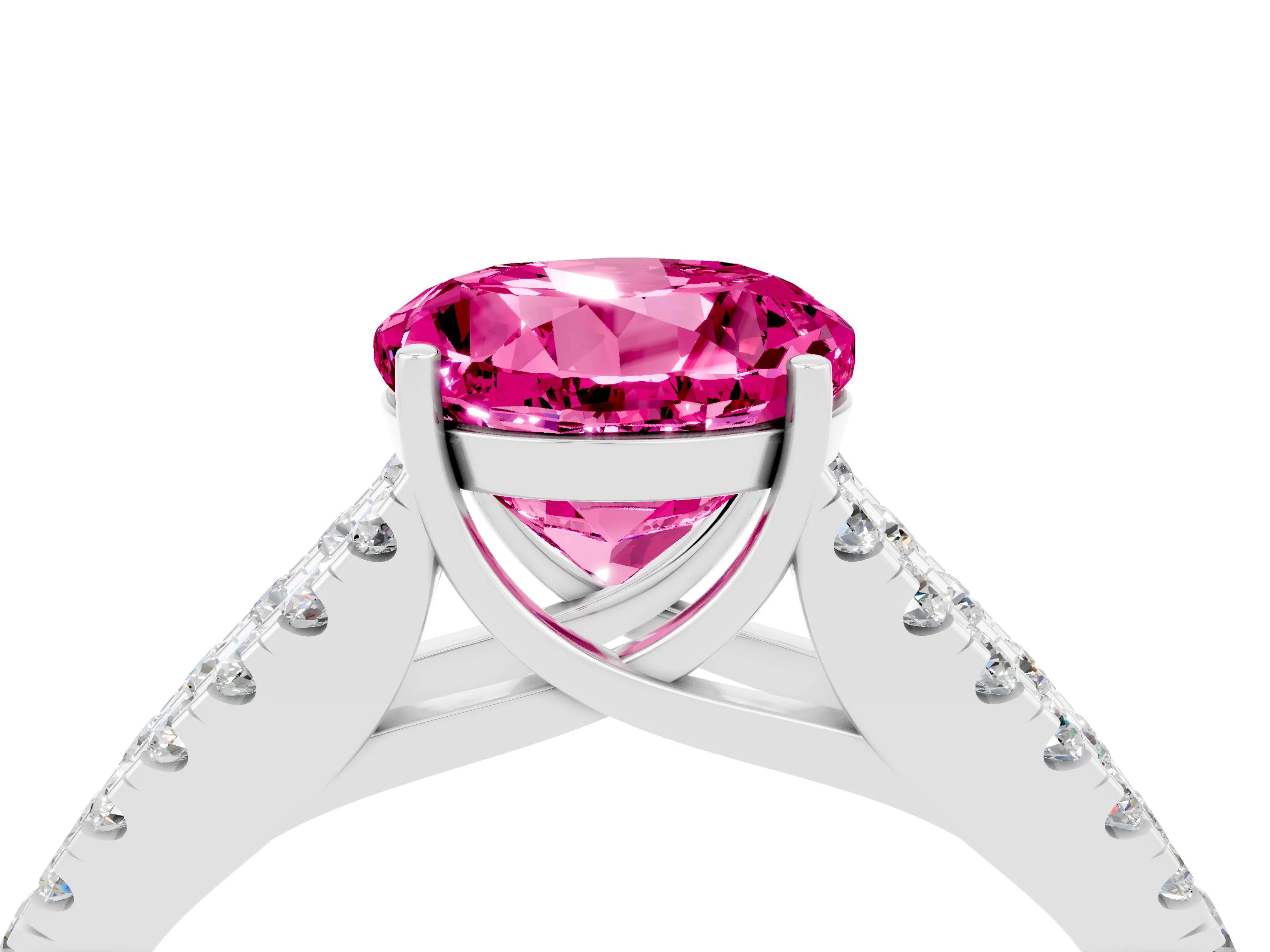 White gold Round Cut Cut Split Shank Pave Diamond Engagement Ring with Four-Prong Setting_4