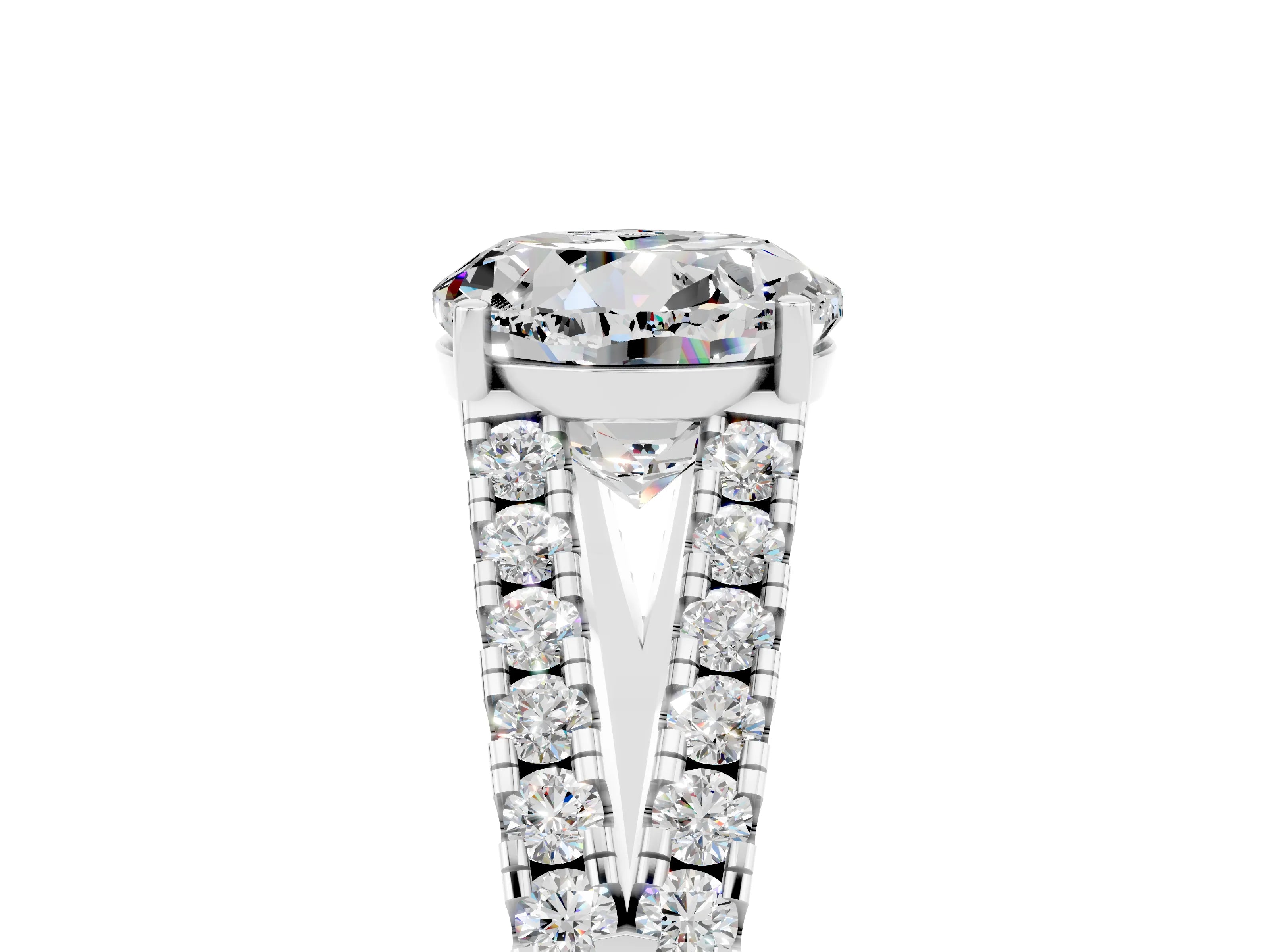 White gold Round Cut Cut Split Shank Pave Diamond Engagement Ring with Four-Prong Setting_5