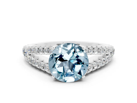 White gold Round Cut Cut Split Shank Pave Diamond Engagement Ring with Four-Prong Setting