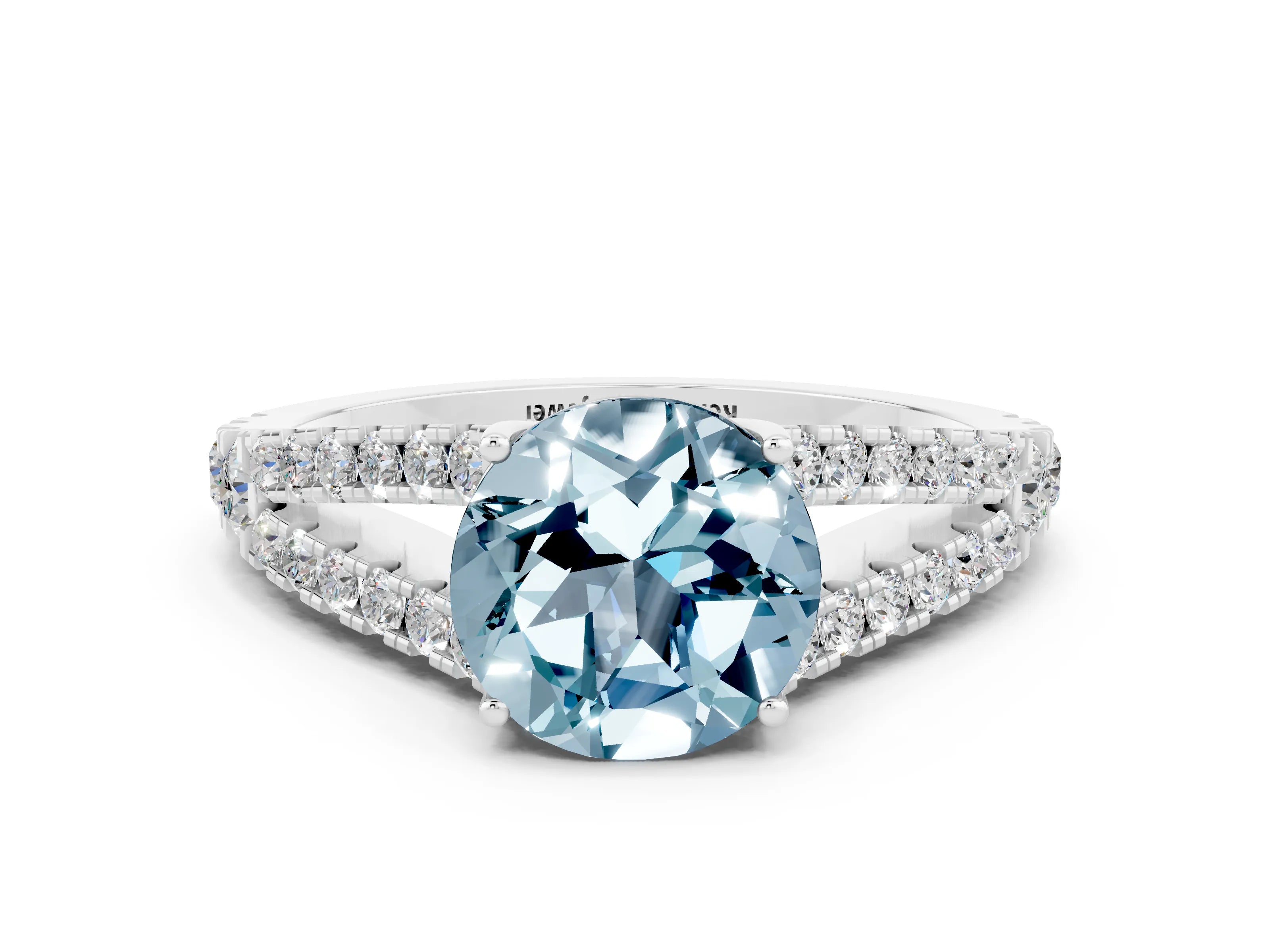 White gold Round Cut Cut Split Shank Pave Diamond Engagement Ring with Four-Prong Setting