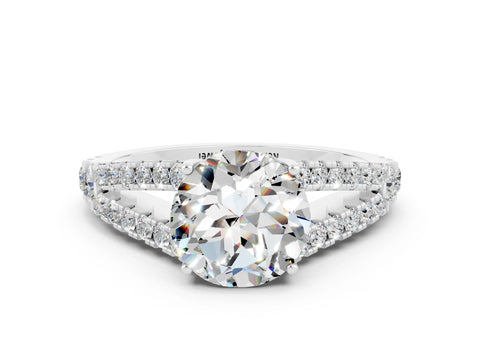 White gold Round Cut Cut Split Shank Pave Diamond Engagement Ring with Four-Prong Setting