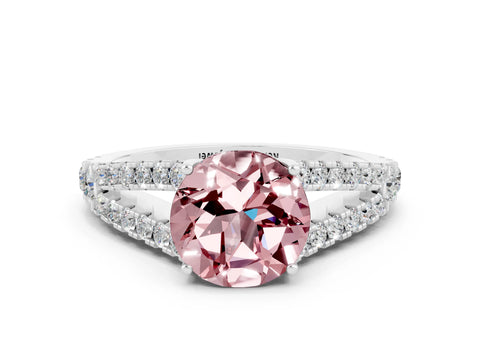 White gold Round Cut Cut Split Shank Pave Diamond Engagement Ring with Four-Prong Setting