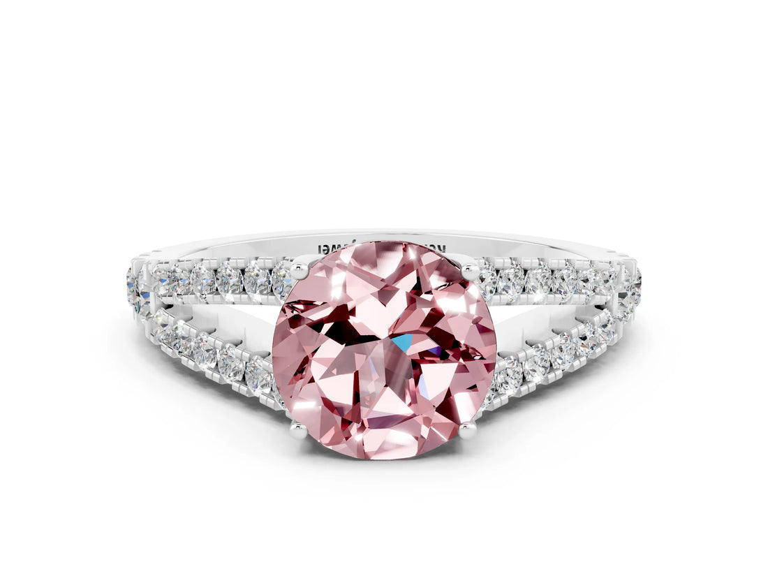 White gold Round Cut Cut Split Shank Pave Diamond Engagement Ring with Four-Prong Setting
