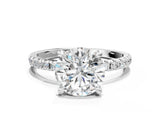 White gold Round Cut Diamond Brilliant Solitaire Ring with Pavé Band and Four-Prong Setting_170