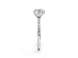 White gold Round Cut Diamond Brilliant Solitaire Ring with Pavé Band and Four-Prong Setting_172