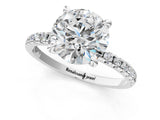 White gold Round Cut Diamond Brilliant Solitaire Ring with Pavé Band and Four-Prong Setting_330