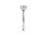 White gold Round Cut Diamond Brilliant Solitaire Ring with Pavé Band and Four-Prong Setting_331