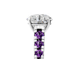 White gold Round Cut Diamond Cathedral Solitaire Ring with Round with Amethyst side stone Pavé Band_17