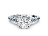 White gold Round Cut Diamond Cathedral Solitaire Ring with Round with Aquamarine side stone Pavé Band_12