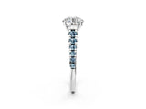 White gold Round Cut Diamond Cathedral Solitaire Ring with Round with Aquamarine side stone Pavé Band_14