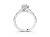 White gold Round Cut Diamond Cathedral Solitaire Ring with Round with Aquamarine side stone Pavé Band_15