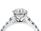 White gold Round Cut Diamond Cathedral Solitaire Ring with Round with Aquamarine side stone Pavé Band_16