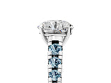 White gold Round Cut Diamond Cathedral Solitaire Ring with Round with Aquamarine side stone Pavé Band_17