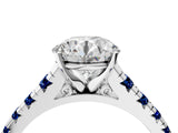 White gold Round Cut Diamond Cathedral Solitaire Ring with Round with Blue Sapphire side stone Pavé Band_4