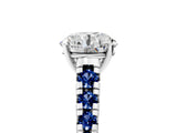 White gold Round Cut Diamond Cathedral Solitaire Ring with Round with Blue Sapphire side stone Pavé Band_5