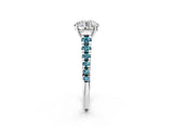 White gold Round Cut Diamond Cathedral Solitaire Ring with Round with Blue Topaz side stone Pavé Band_2