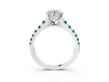 White gold Round Cut Diamond Cathedral Solitaire Ring with Round with Blue Topaz side stone Pavé Band_3