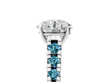 White gold Round Cut Diamond Cathedral Solitaire Ring with Round with Blue Topaz side stone Pavé Band_5