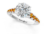 White gold Round Cut Diamond Cathedral Solitaire Ring with Round with Citrine side stone Pavé Band_25