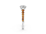 White gold Round Cut Diamond Cathedral Solitaire Ring with Round with Citrine side stone Pavé Band_26