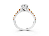 White gold Round Cut Diamond Cathedral Solitaire Ring with Round with Citrine side stone Pavé Band_27