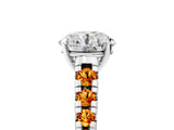 White gold Round Cut Diamond Cathedral Solitaire Ring with Round with Citrine side stone Pavé Band_29