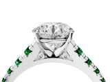 White gold Round Cut Diamond Cathedral Solitaire Ring with Round with Emerald side stone Pavé Band_4