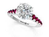 White gold Round Cut Diamond Cathedral Solitaire Ring with Round with Garnet side stone Pavé Band_13