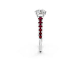 White gold Round Cut Diamond Cathedral Solitaire Ring with Round with Garnet side stone Pavé Band_14