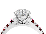 White gold Round Cut Diamond Cathedral Solitaire Ring with Round with Garnet side stone Pavé Band_16