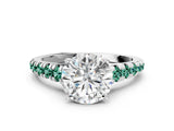 White gold Round Cut Diamond Cathedral Solitaire Ring with Round with Green Sapphire side stone Pavé Band_12