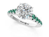 White gold Round Cut Diamond Cathedral Solitaire Ring with Round with Green Sapphire side stone Pavé Band_13